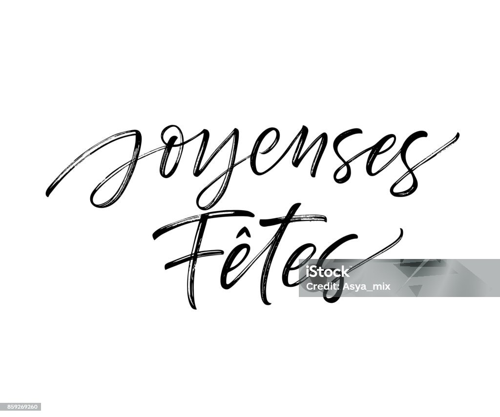 Happy Holidays French card. Joyeuses Fêtes French phrase. Happy Holidays in French. Greeting card. Ink illustration. Modern brush calligraphy. Isolated on white background. Party - Social Event stock vector