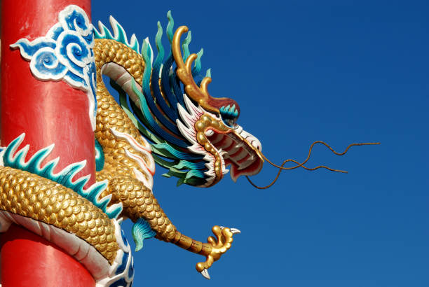 istock Chinese dragon in front of blue sky. 859281592