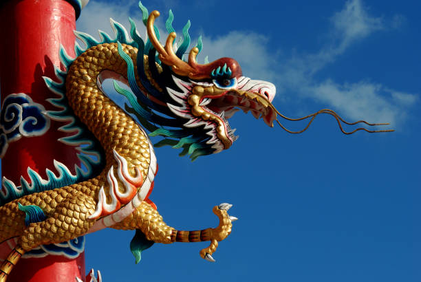 istock Chinese dragon in front of blue sky. 859281828