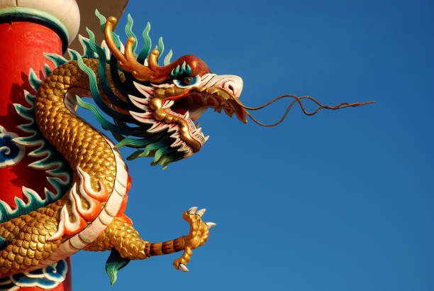 istock Chinese dragon in front of blue sky. 859281926