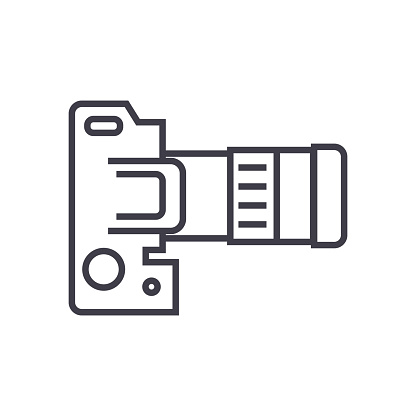 camera dslr, top view vector line icon, sign, illustration on white background, editable strokes