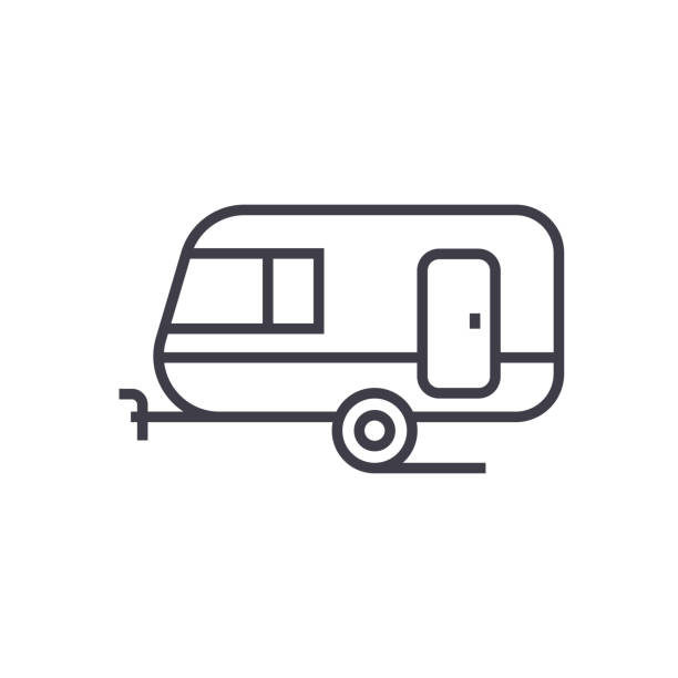 ilustrações de stock, clip art, desenhos animados e ícones de caravan vector line icon, sign, illustration on background, editable strokes - caravana