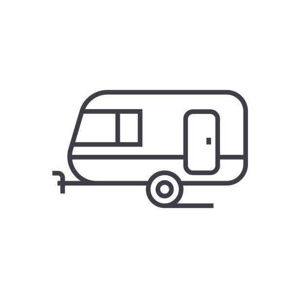 caravan vector line icon, sign, illustration on background, editable strokes caravan vector line icon, sign, illustration on white background, editable strokes motor living stock illustrations