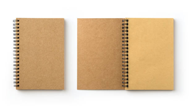 istock Top view collection of spiral kraft notebook on white background 859289140
