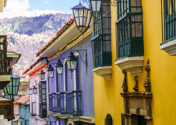 Colorful colonial buildings in La Paz Bolivia View on colorful colonial buildings in La Paz Bolivia jaen stock pictures, royalty-free photos & images
