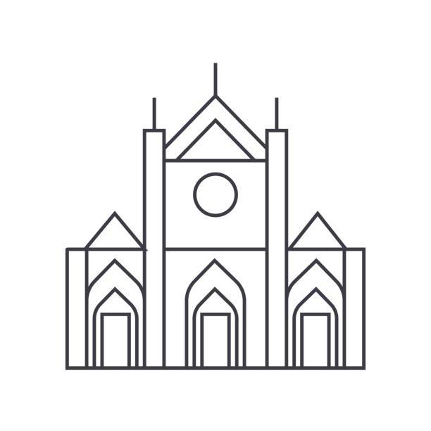 教会記号ベクトル線のアイコン, サイン, 背景には、編集可能なストロークの図 - religious icon travel symbol hotel点のイラスト素材／クリップアート素材／マンガ素材／アイコン素材