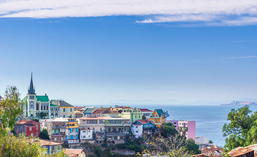 View on cityscape of colorful city Valparaiso in Chile
