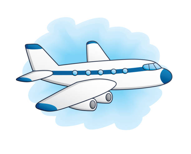 White jet airplane. White jet airplane in the sky. airplane illustrations stock illustrations