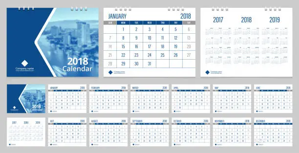 Vector illustration of Calendar 2018 week start on Sunday corporate business luxury design blue color layout template vector.