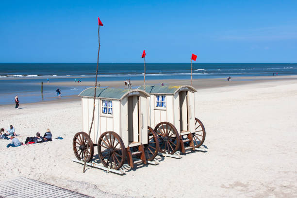 Mobile Changing Rooms On The Beach, editorial stock photo