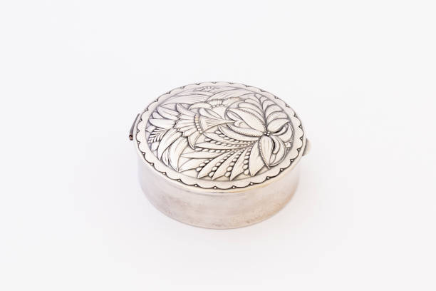 istock Vintage silver jewellery box on white background 859314904