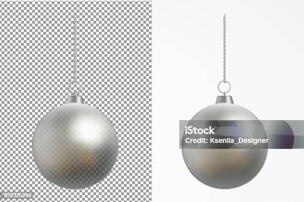 Realistic Transparent Christmas Ball New Year Toy Stock Illustration - Download Image Now - Silver Colored, Christmas Ornament, Sports Ball