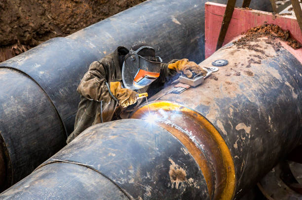 istock Worker with protective mask welding metal with sparks and smoke 859318794