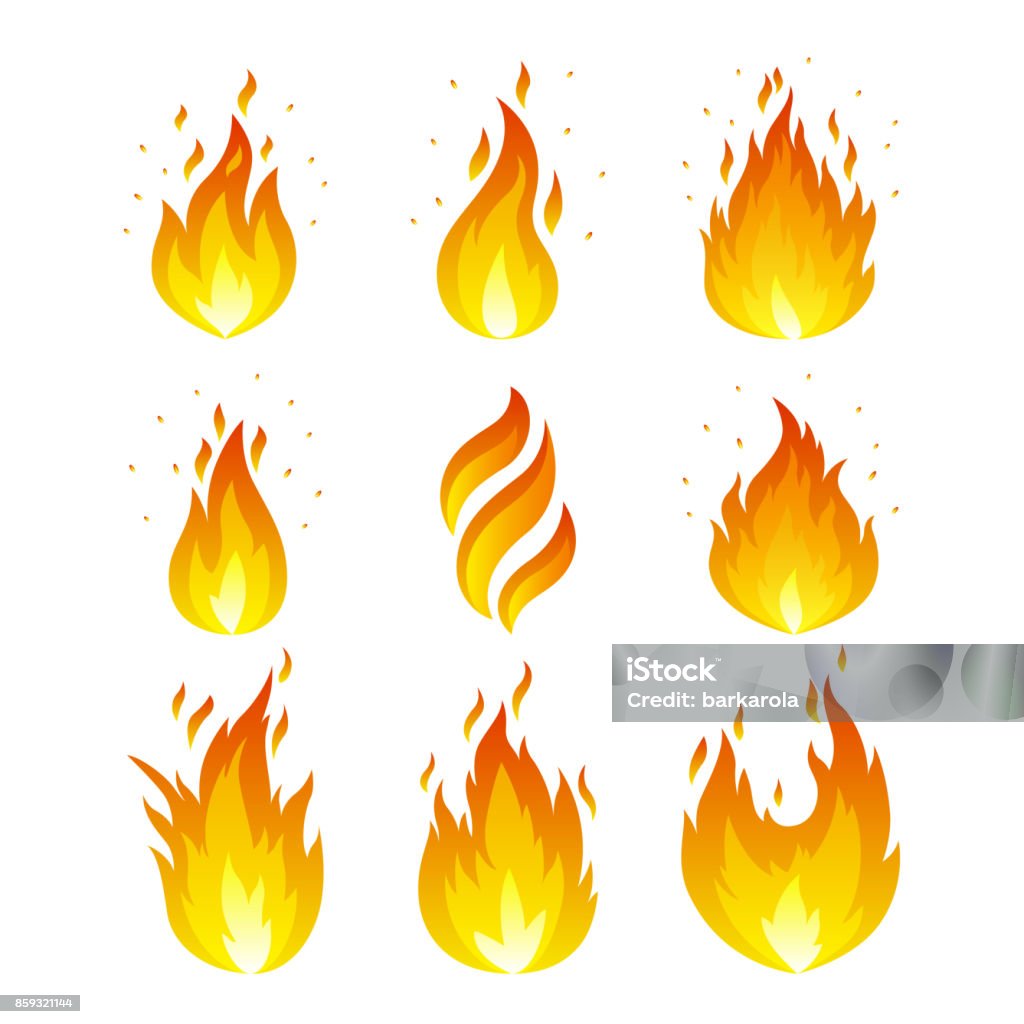 Conjunto de iconos de llama - arte vectorial de Llama - Fuego libre de derechos