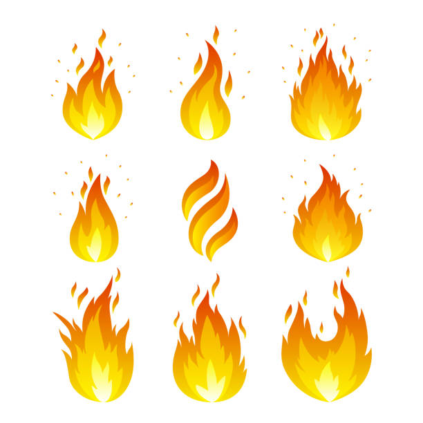 Flame icons set Vector set of fire icons. Flame icons in a flat style. flame sparks stock illustrations