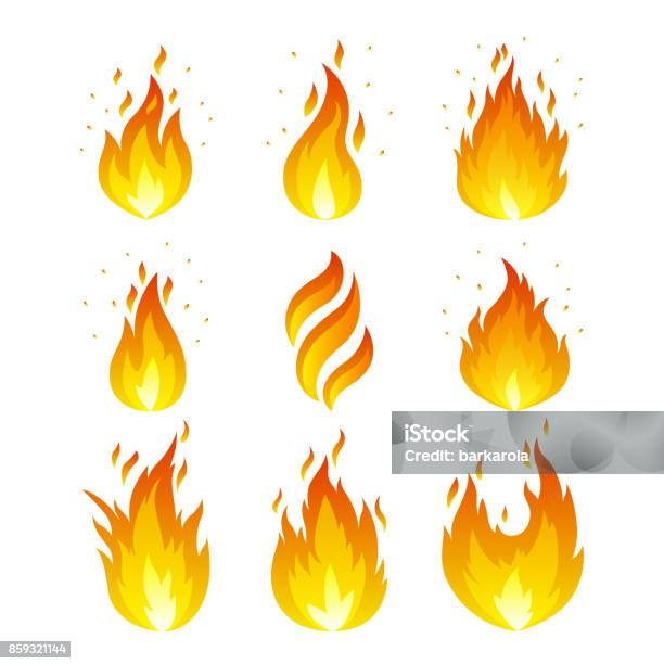 Flame Icons Set Stock Illustration - Download Image Now - Flame, Fire - Natural Phenomenon, Sparks