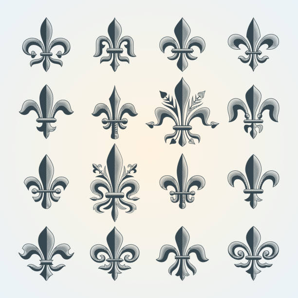 fleur-de-lis vintage symbole zestaw - fleurdelis stock illustrations