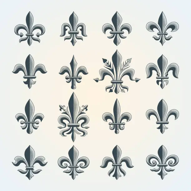 Vector illustration of Fleur-de-lis vintage symbols set