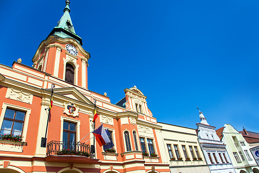Facade of historic houses on the market square of Mělník Bohemia Czech Republic