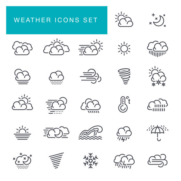 天候ラインのアイコンを設定します。 - weather climate cyclone icon set点のイラスト素材／クリップアート素材／マンガ素材／アイコン素材