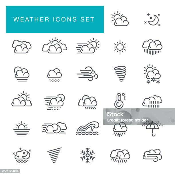 Weather Line Icons Set Stock Illustration - Download Image Now - Icon Symbol, Flood, Cyclone