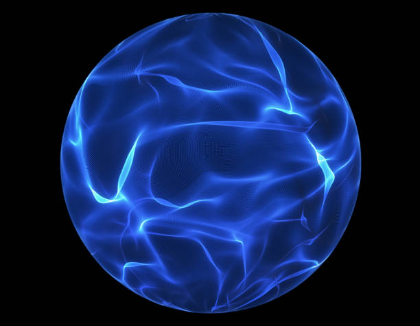 Blue glowing energy ball over black background stock photo