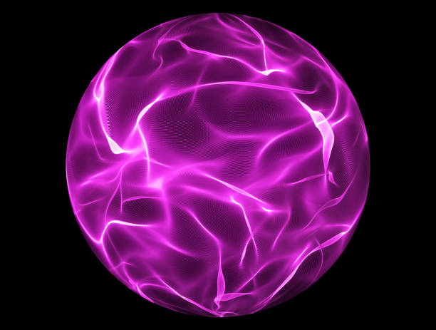 glowing purple energy ball over black background - blue plasma flash imagens e fotografias de stock