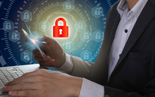istock Businessman use Laptop and smartphone with padlock and circle technology background, Cyber Security Data Protection Business Technology Privacy concept, Internet Concept of global business 859329418