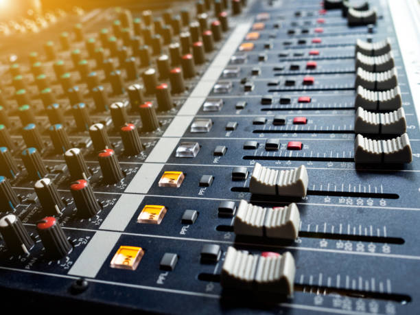 istock Sound mixer control panel, buttons equipment for sound mixer control, Sound mixer control for live music and studio equipment. 859329946