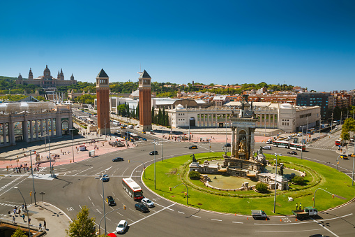 View on Plaza de Espanya with National Palace in Barcelona