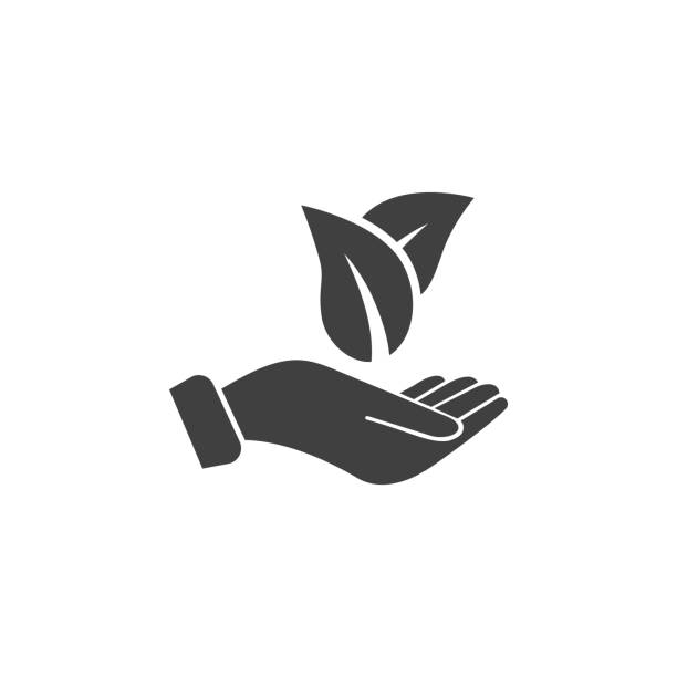 лист на значок руки на белом фоне - leaf human hand computer icon symbol stock illustrations