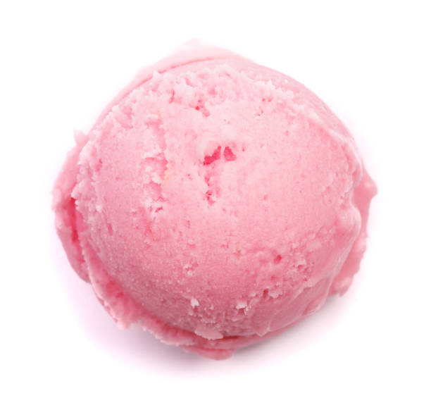 istock Strawberry ice cream ball isolated on white background, top view 859339288