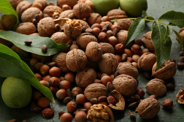 istock Dark nuts background, food closeup 859347634
