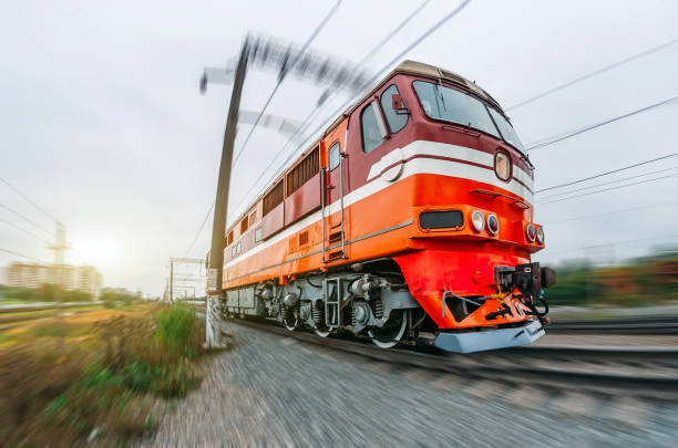 istock Passenger diesel train traveling speed railway wagons journey light. 859351598