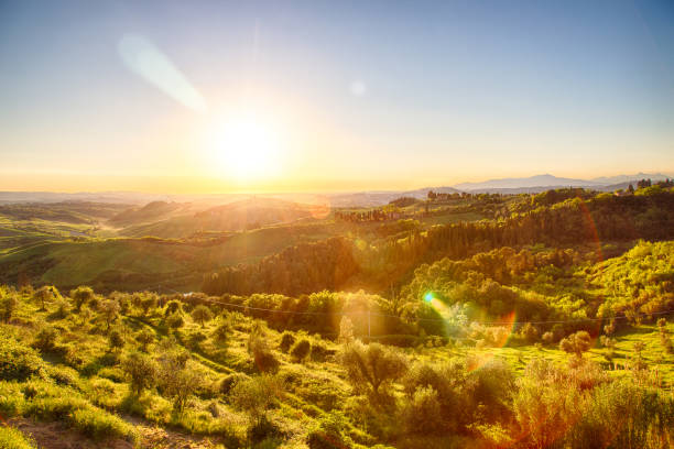 sunset in the italian countryside in an autumn day