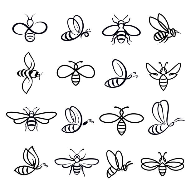 bee icons - worker bees stock-grafiken, -clipart, -cartoons und -symbole
