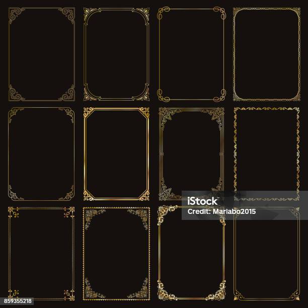 Decorative Rectangle Gold Frames And Borders Set Vector Stock Illustration - Download Image Now