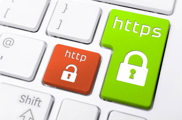 Close Up Of A Keyboard With HTTPS and HTTP Buttons With Lock Icons stock photo
