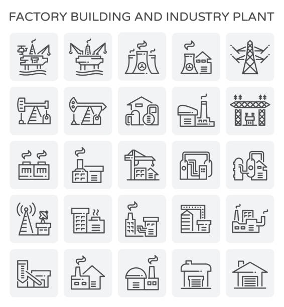 illustrazioni stock, clip art, cartoni animati e icone di tendenza di stabilimento industriale - gasoline factory station chimney