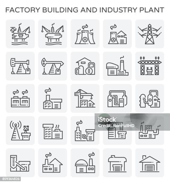 Factory Industry Plant Stock Illustration - Download Image Now - Factory, Icon Symbol, Electricity