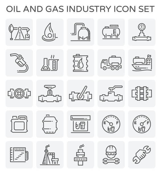 석유 가스 아이콘 - fuel and power generation refinery oil refinery chemical plant stock illustrations