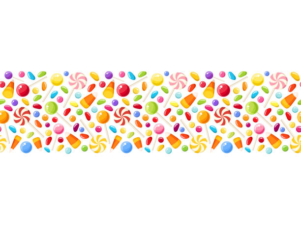 Horizontal seamless background with Halloween candies. Vector illustration. Vector horizontal seamless background with colorful Halloween candies. candy stock illustrations