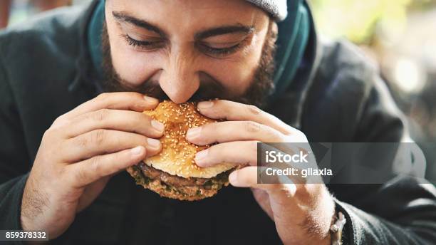 Burger Time Stock Photo - Download Image Now - Eating, Burger, Men