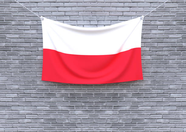 istock Poland flag hanging on brick wall. 859381362