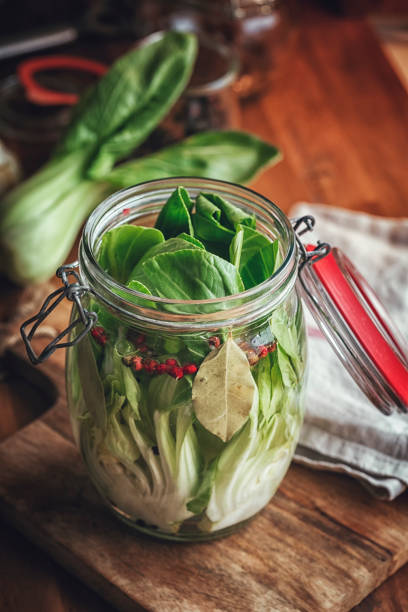 Preserving Organic Bok Choy in Jars