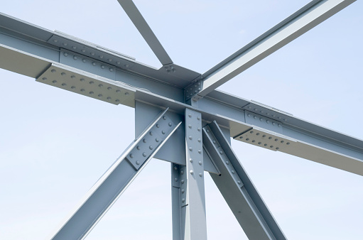 Parts of gray steel construction of a bridge