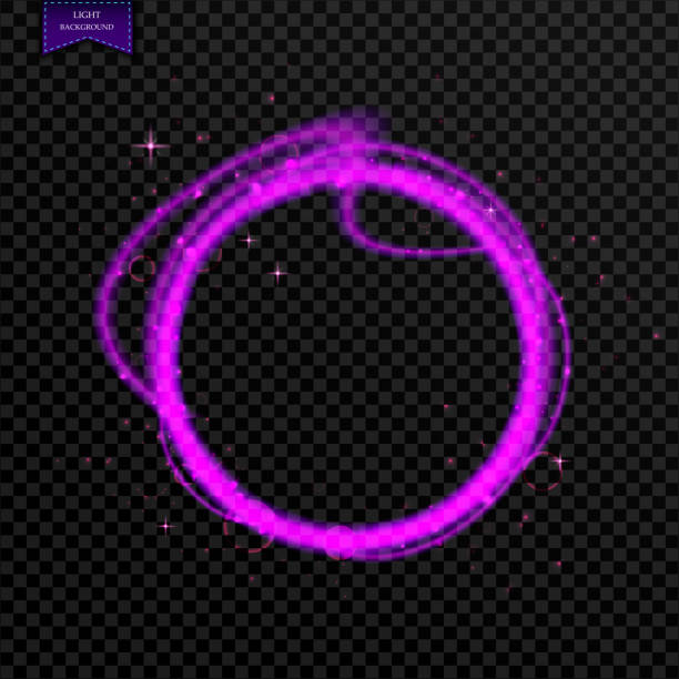 istock Vector round purple frame with sparcles. Shining circle banner. Isolated on black transparent background. 859386470