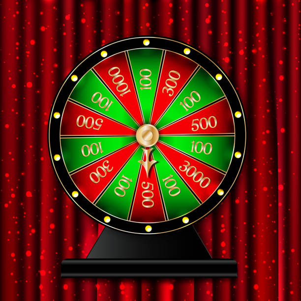 istock Wheel of fortune on red curtains  background. Vector illustration 859392800