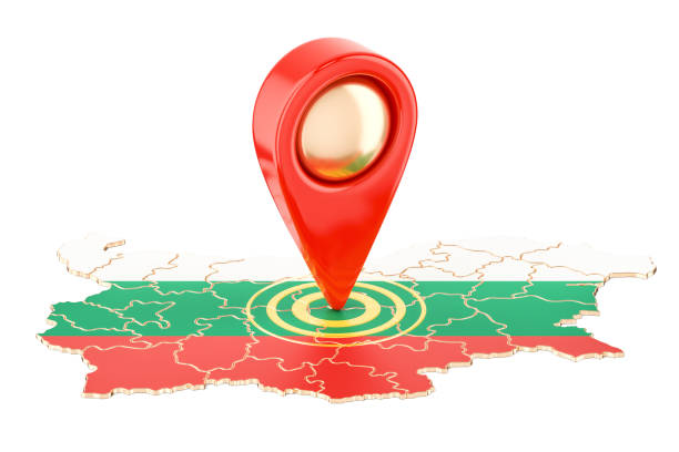 Map pointer on the map of Bulgaria, 3D rendering isolated on white background