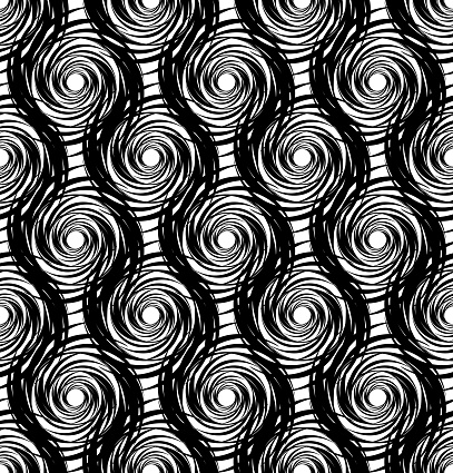 Abstract seamless pattern of round twisted elements in the style of van Gogh